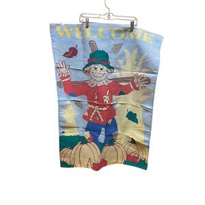 Vintage Autumn Fall Welcome Scarecrow Decorative Yard Flag